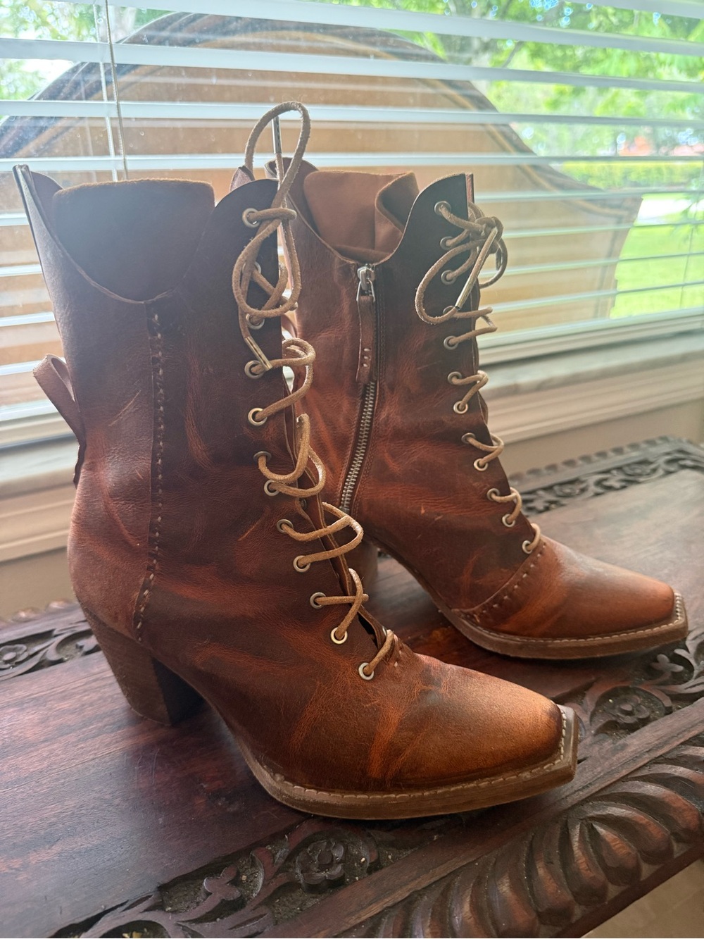We The Free Brown Lace-Up Western Ankle Boots